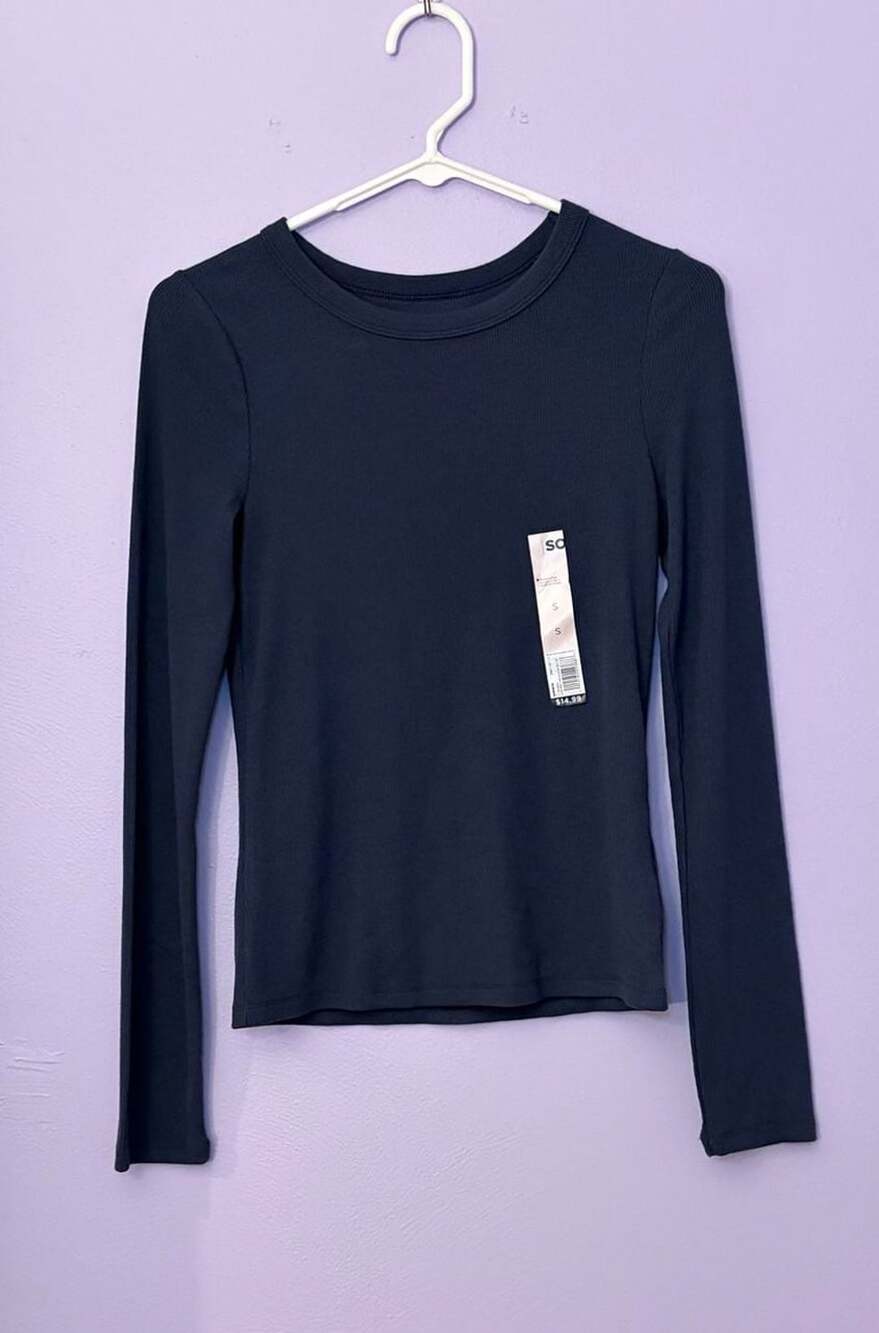 SO Long Sleeve Rib Crew Top Size S Navy Blue New